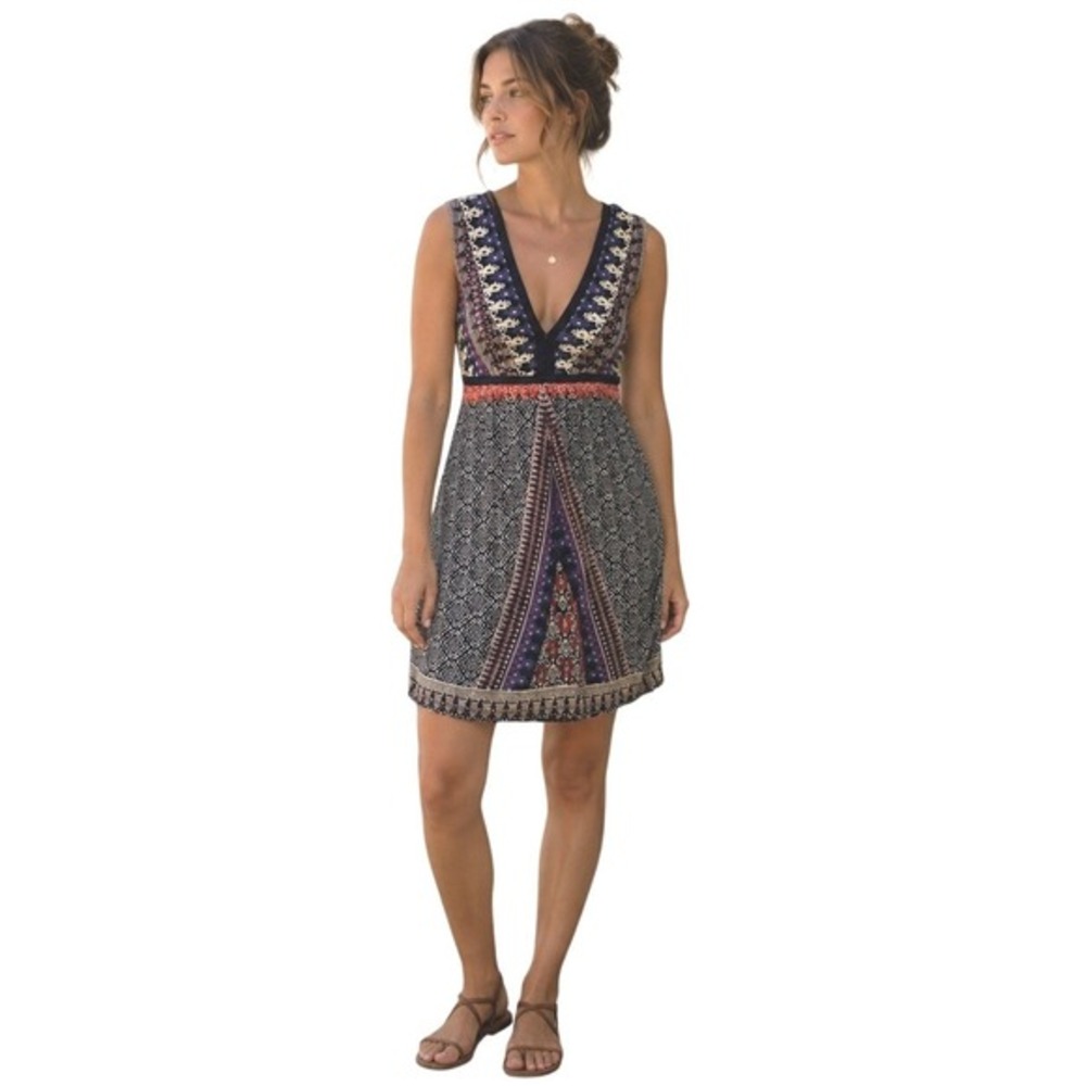 100% Silk Boho Empire Waist Dress Womens Small Sleeveless Resort Vacation